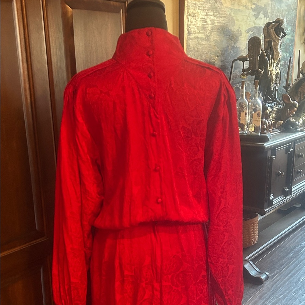 Vintage Silk Studio Sz 12 Elegant Red Long-Sleeve Dress GVC - Picture 5 of 6